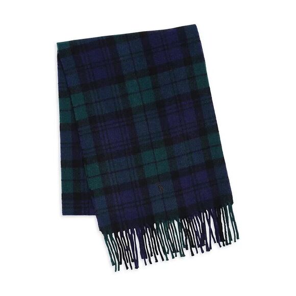 Polo Ralph Lauren Men Original Label Cashmere Tartan Plaid Scarf Green Multi-O/S - Picture 7 of 12